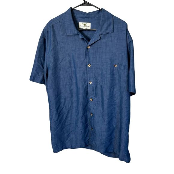 Island Shores Men's Blue Knit Button Up Short Sleeve Collar Shirt XL Rayon blend - Picture 1 of 8